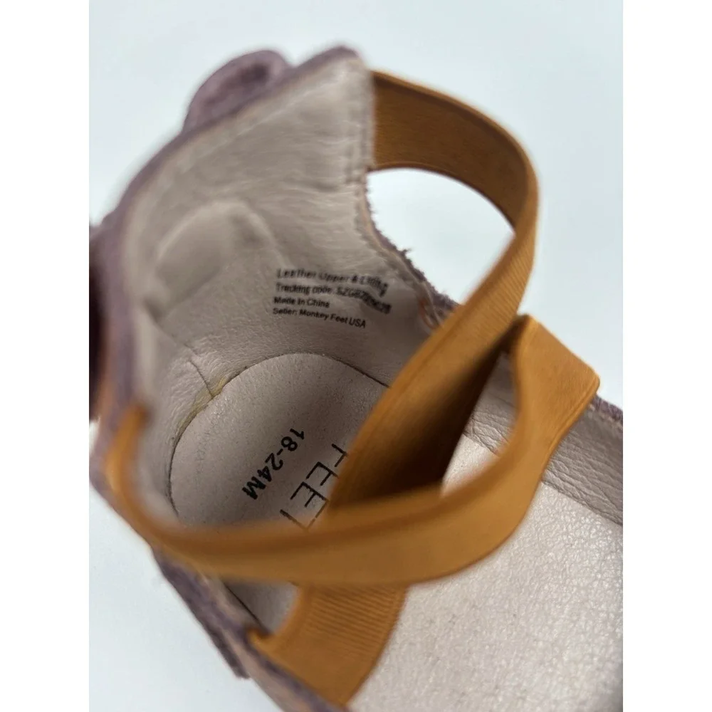 Monkey Feet Ballet Flat Strap Bow Ankle ToddlerGirls 18-24 mos Brown Leather EUC